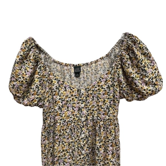 Wild Fable Small Puffy Sleeve Mini Floral Sundress Yellow Pink Faux Buttons, XS - Picture 12 of 16